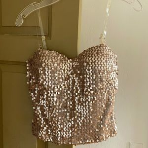 Tan forture sequin bustier top (NWT)